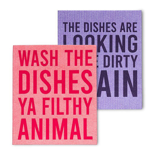 Funny Text 65 Dishcloths. Set of 2