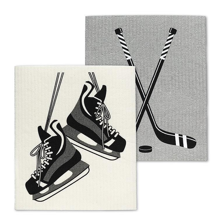 Hockey Skates & Stick Dishcloths. Set of 2