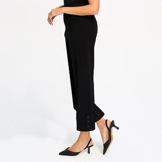 Ankle Length Pant with Button Details-Black(Final Sale)