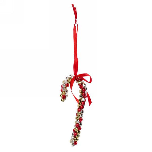 Gold & red bells candy cane orn.