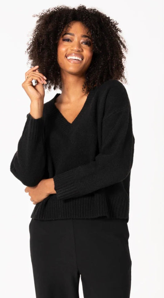 Crop V Neck Sweater-Black