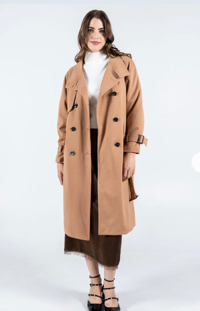 Double Breasted Trench Coat-Camel