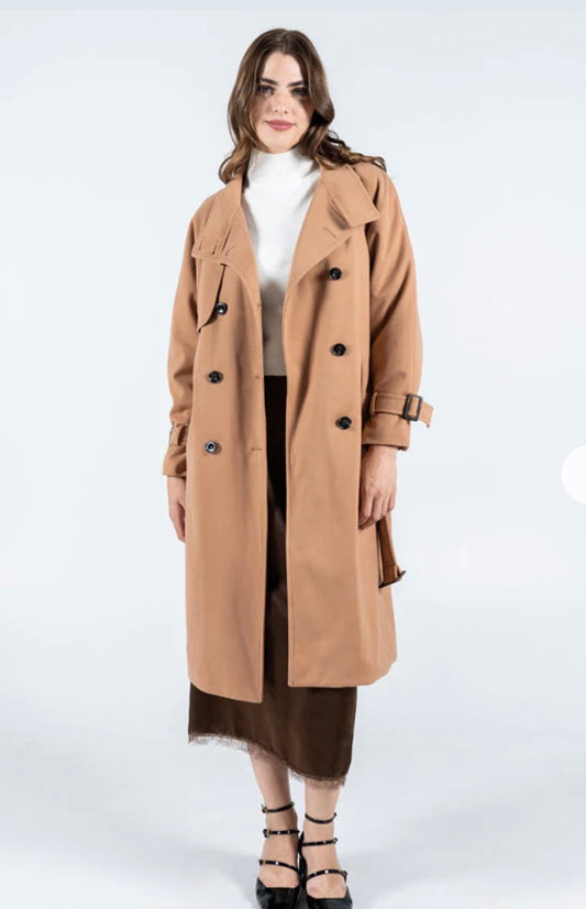 Double Breasted Trench Coat-Camel