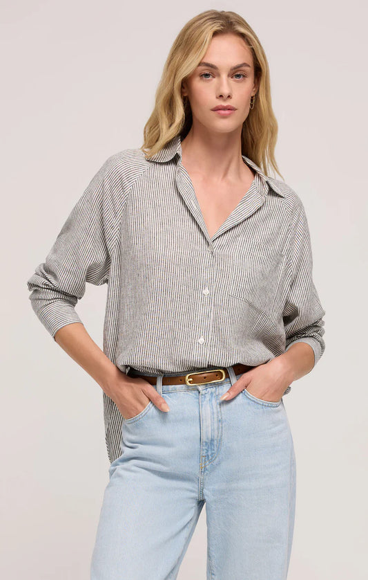 PERFECT LINEN STRIPE TOP-SEA SALT