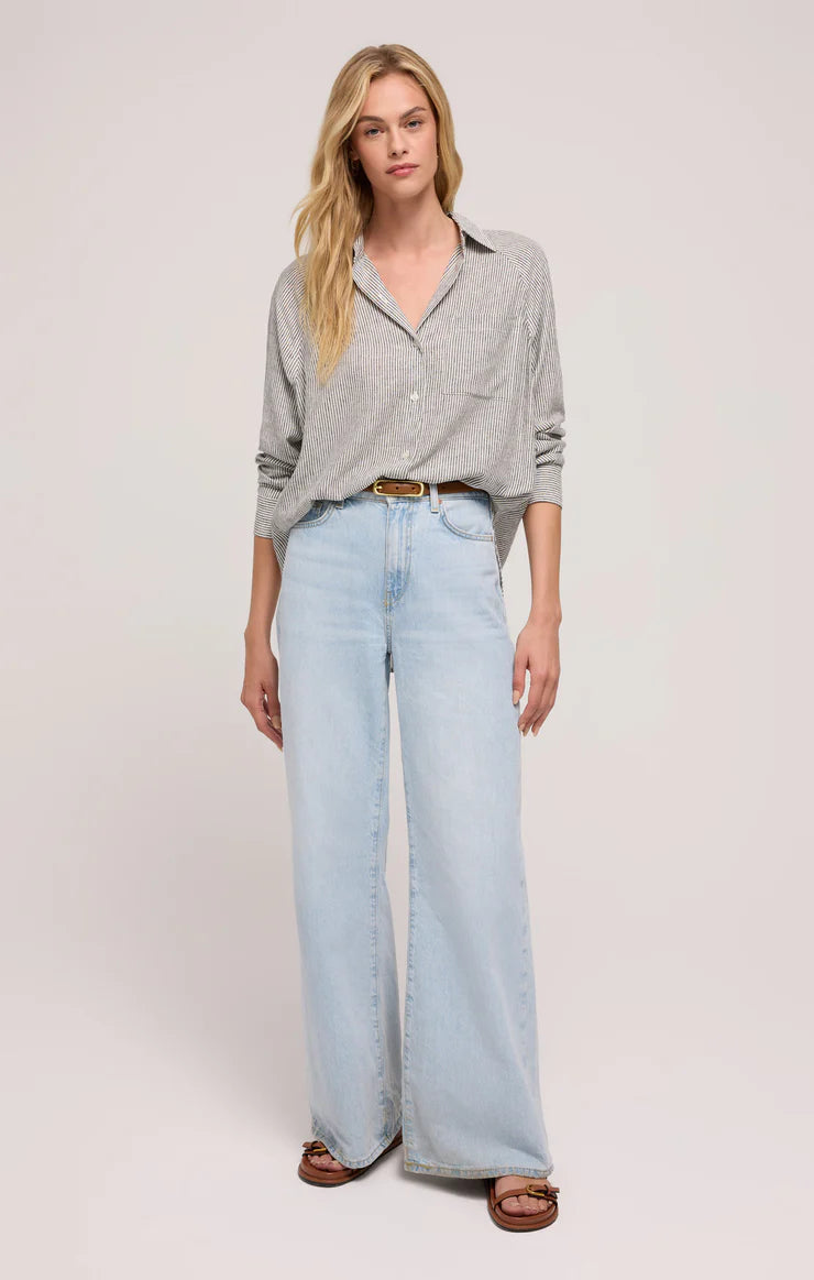 PERFECT LINEN STRIPE TOP-SEA SALT