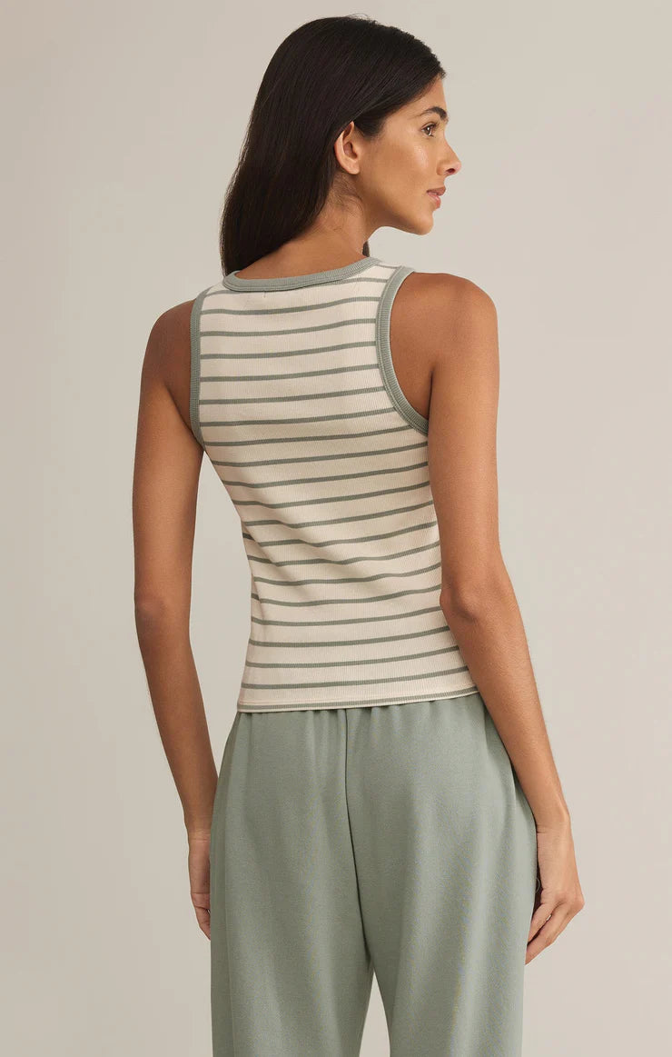 HADLEY STRIPED RIB TANK-SAGE GREEN