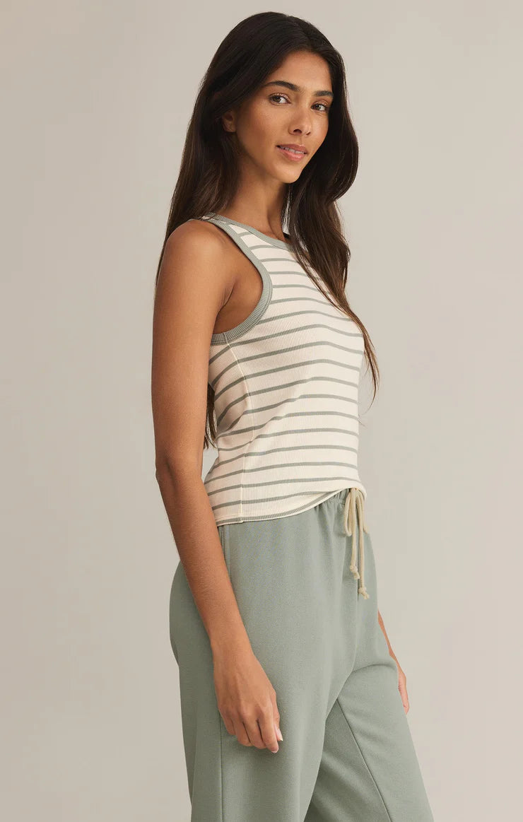 HADLEY STRIPED RIB TANK-SAGE GREEN