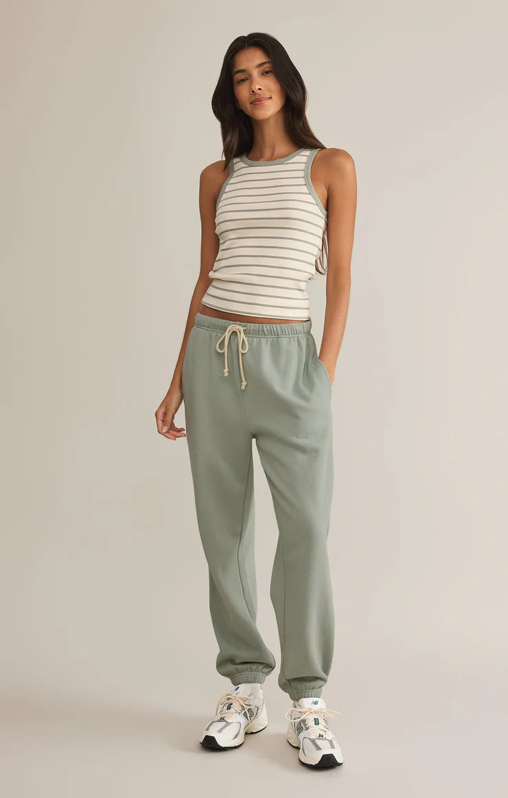 HADLEY STRIPED RIB TANK-SAGE GREEN