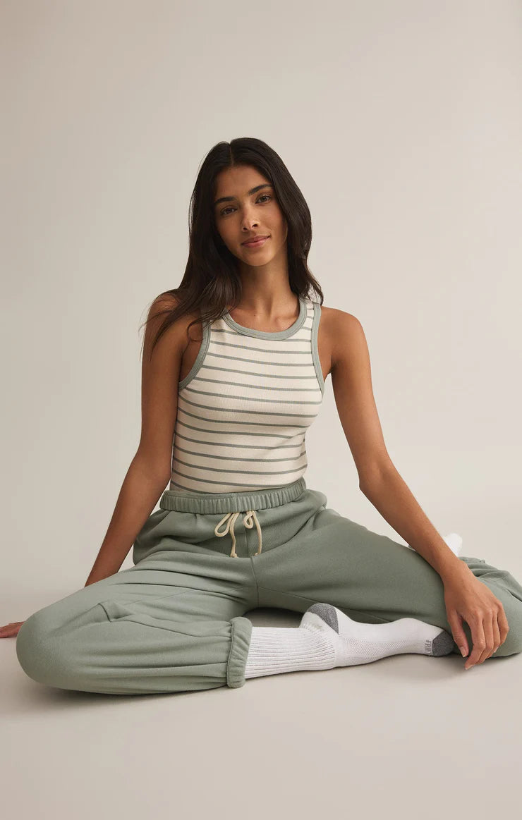 HADLEY STRIPED RIB TANK-SAGE GREEN