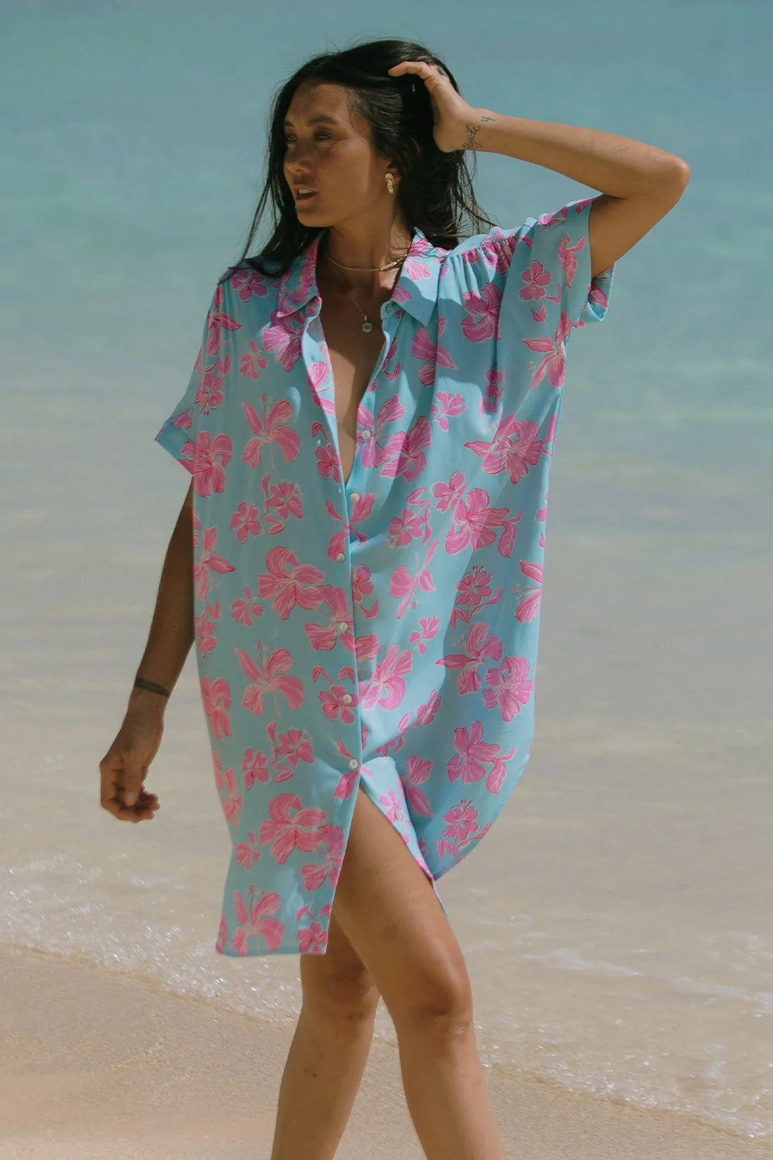 KIHEI PRINTED SHORT-SLEEVE SHIRT DRESS