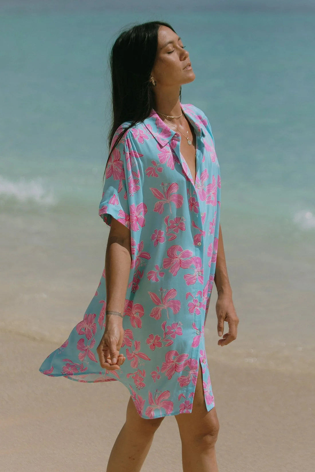 KIHEI PRINTED SHORT-SLEEVE SHIRT DRESS