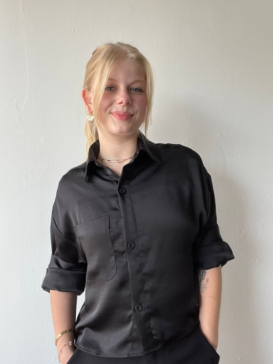 Kerwin Satin Blouse-Black