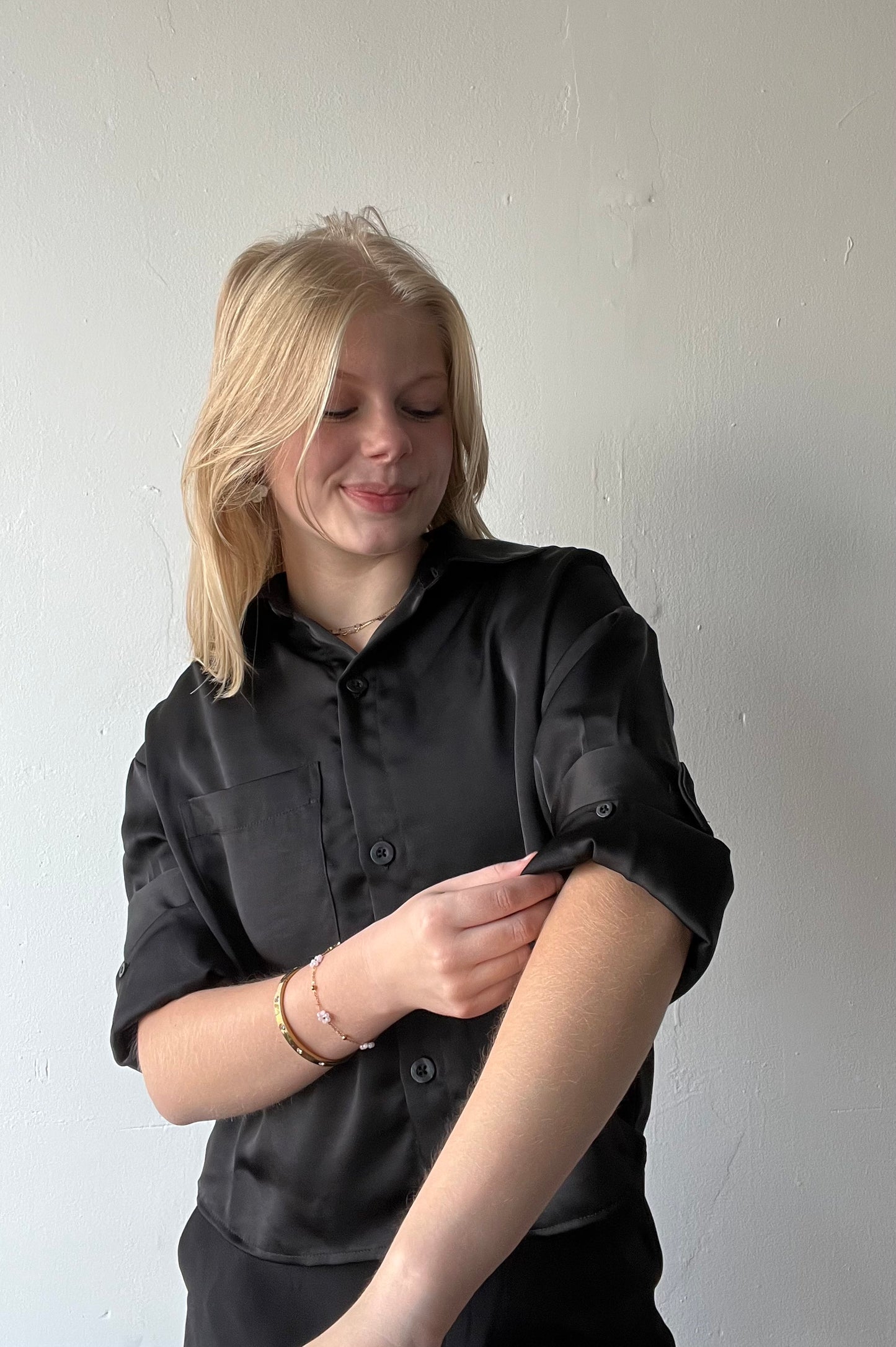 Kerwin Satin Blouse-Black