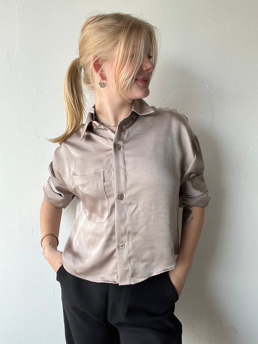 Kerwin Satin Blouse-Taupe