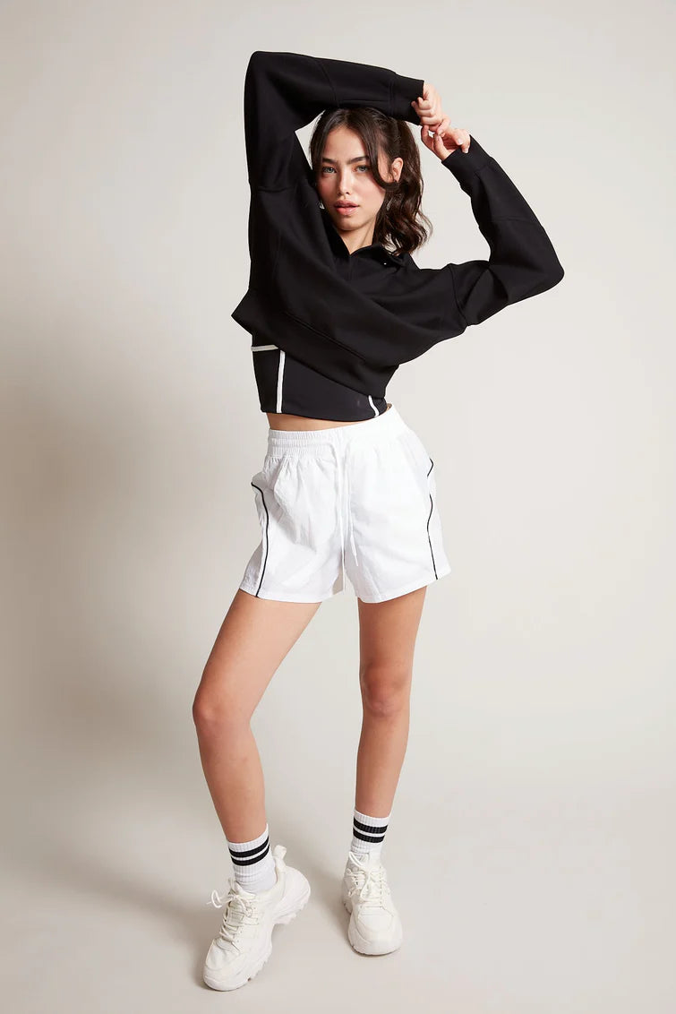 Saddie Scuba Crop Pullover-Black