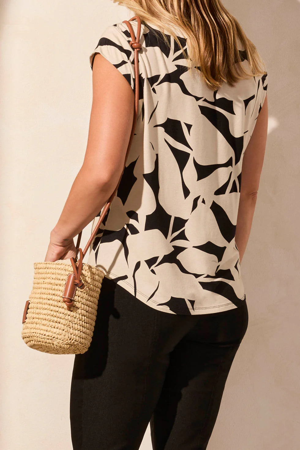 Cap Sleeve Top w/ Shirring-Safari