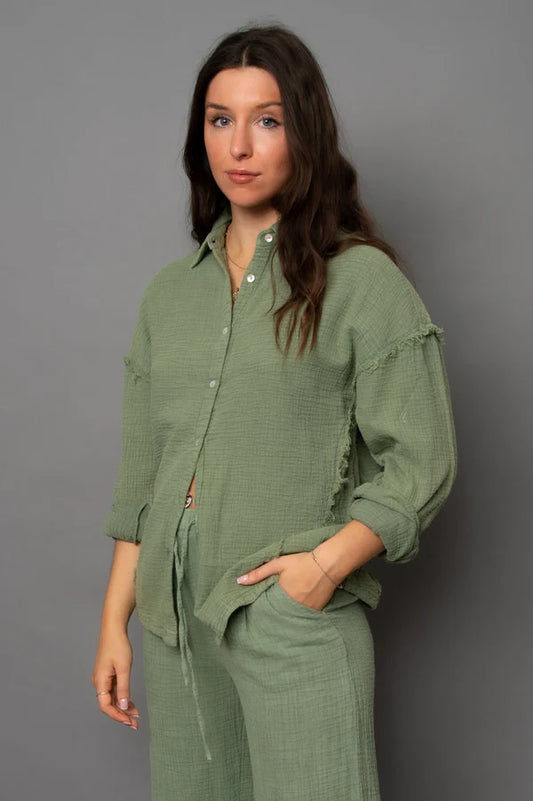 Faramir Button Front Shirt-Moss