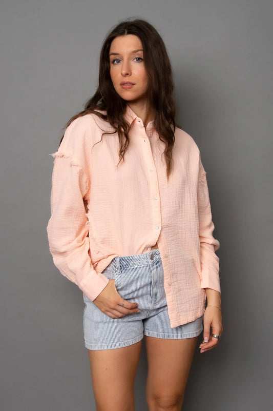 Faramir Button Front Shirt-Dusty Peach