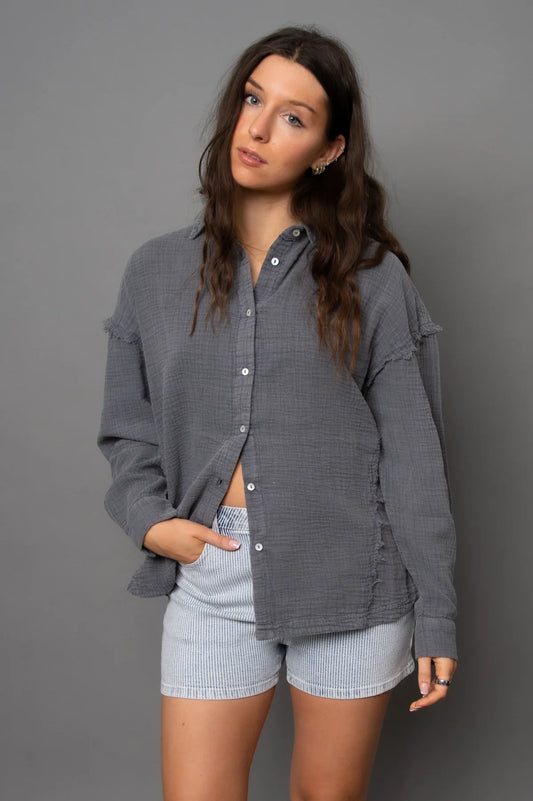 Faramir Button Front Shirt-Coal
