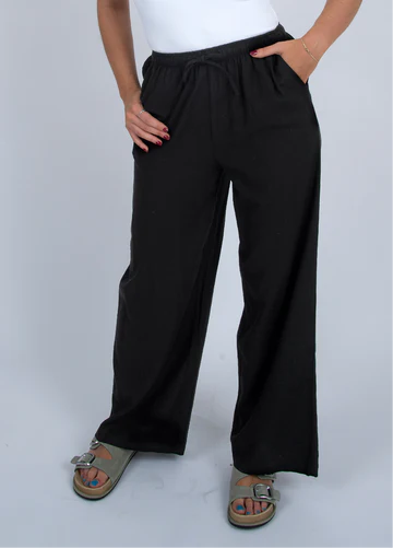 Merry Drawstring Linen Pant-Black