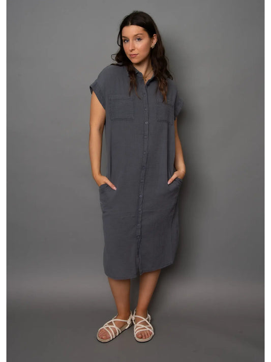 Aira Bubble Gauze Dress-Coal