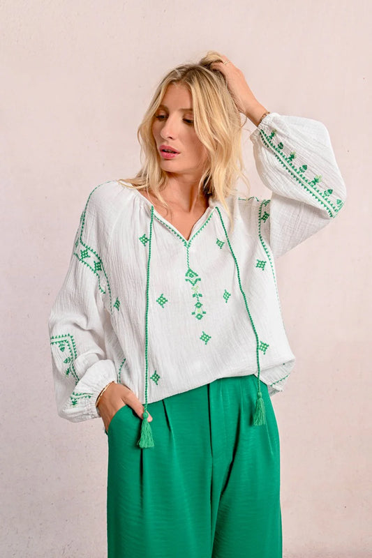 EMBROIDERED POPLIN BLOUSE
