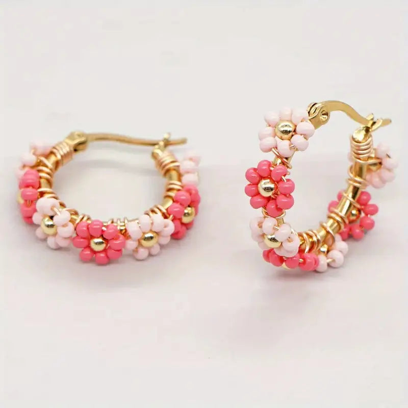 Daisy May Hoop Earrings-Two Tone Pink