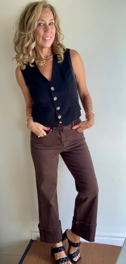 Carla Stretch Cuff Denim-Brown