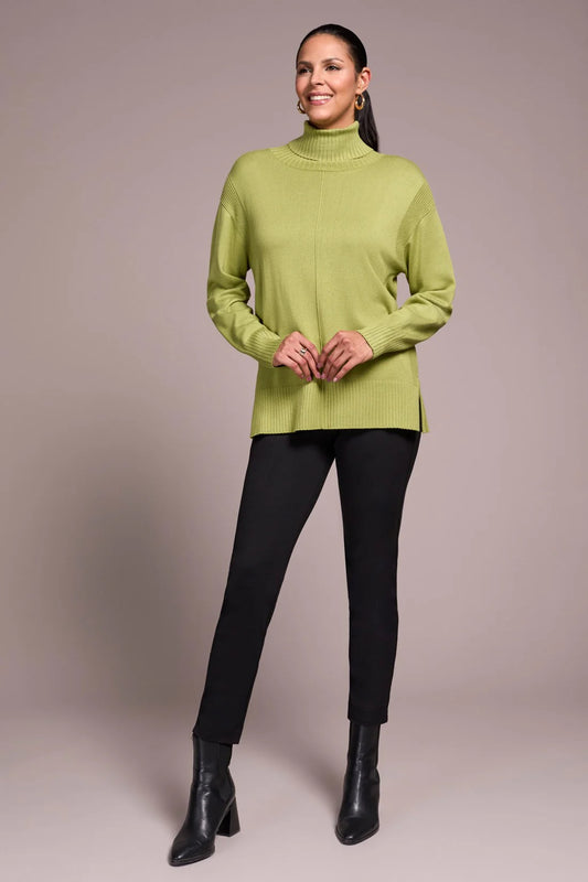 DROP SHOULDER TURTLE NECK SWEATER-WASABI