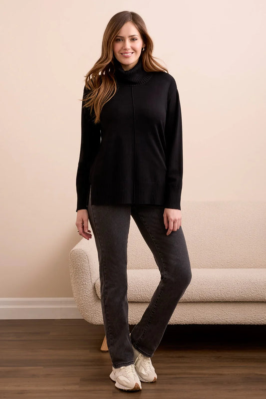 DROP SHOULDER TURTLE NECK SWEATER-BLACK