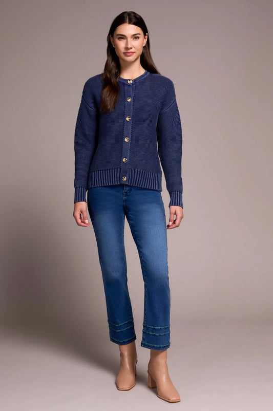 COTTON YARN BUTTON-FRONT CARDIGAN WITH SPECIAL WASH-NIGHTFALL