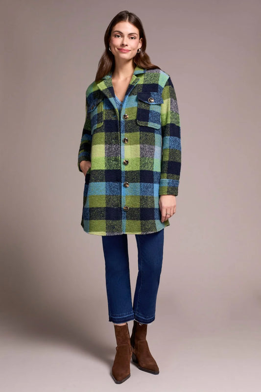 KNIT PLAID NOTCH COLLAR SHACKET