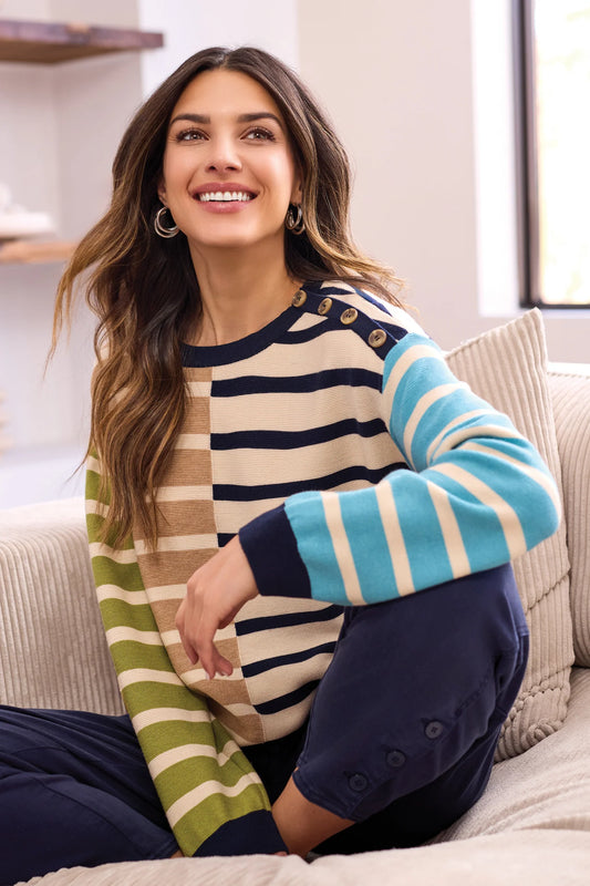MULTI STRIPE LIGHTWEIGHT CREWNECK SWEATER