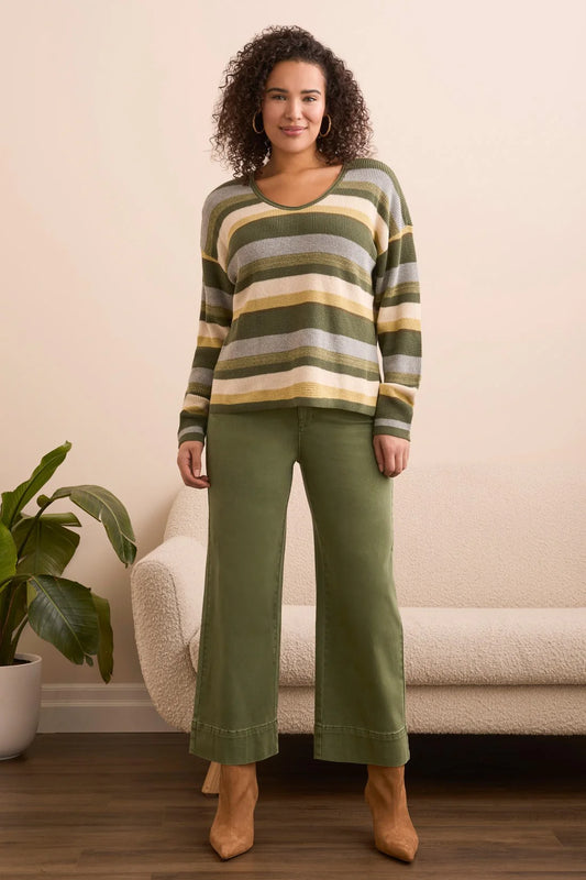 COMBED COTTON U-NECK WAFFLE SWEATER