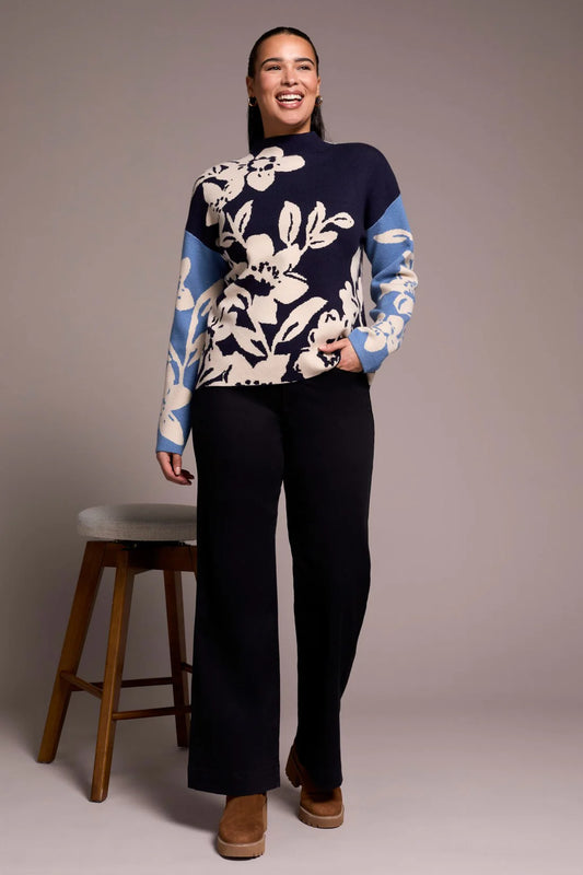 KNIT JACQUARD FUNNEL NECK SWEATER