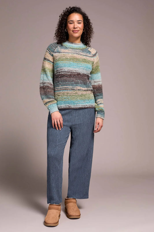 BOUCLE YARN MOCK NECK PUFF SLEEVE SWEATER