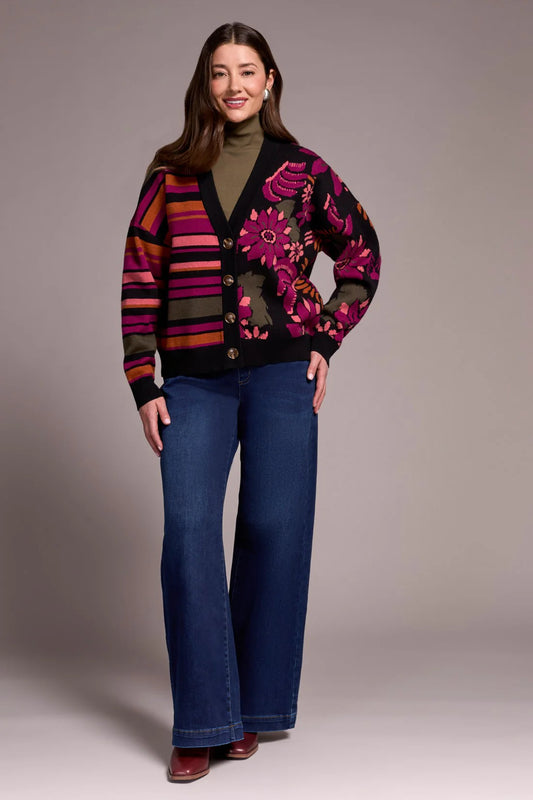 DOUBLE KNIT COMBO PRINT CARDIGAN