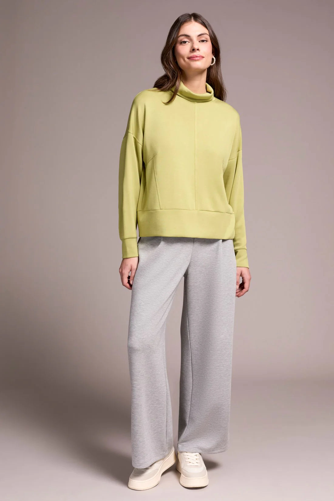 TECHNO LUX DROP SHOULDER FUNNEL NECK KNIT TOP-WASABI