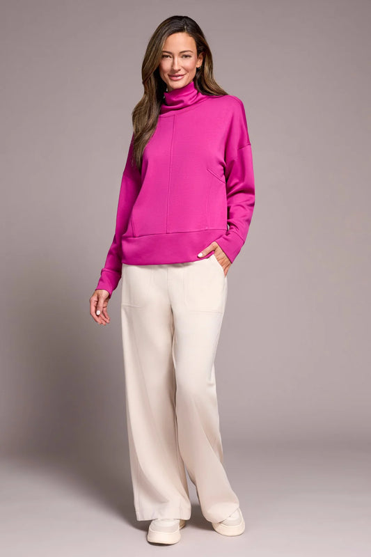 TECHNO LUX DROP SHOULDER FUNNEL NECK KNIT TOP-PINK