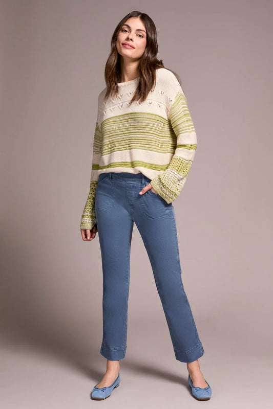 COMFORT STRETCH PULL-ON KICK FLARE ANKLE PANTS-SLATE BLUE