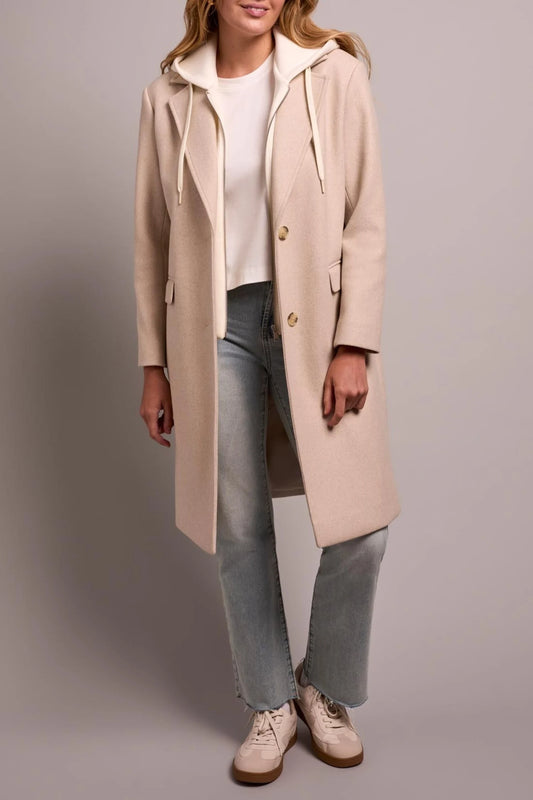 TRENCH COAT WITH FOOLER HOODIE-OATMEAL