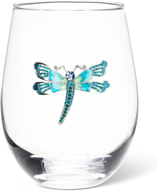 Stemless Wine Glass Jewelled-Dragonfly