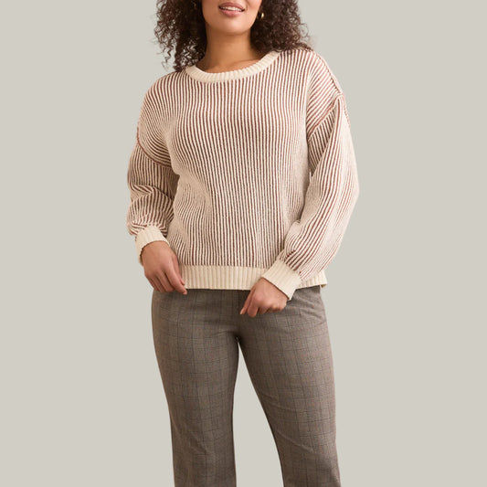 Crew Neck Sweater With Side Slits-Almond Latte