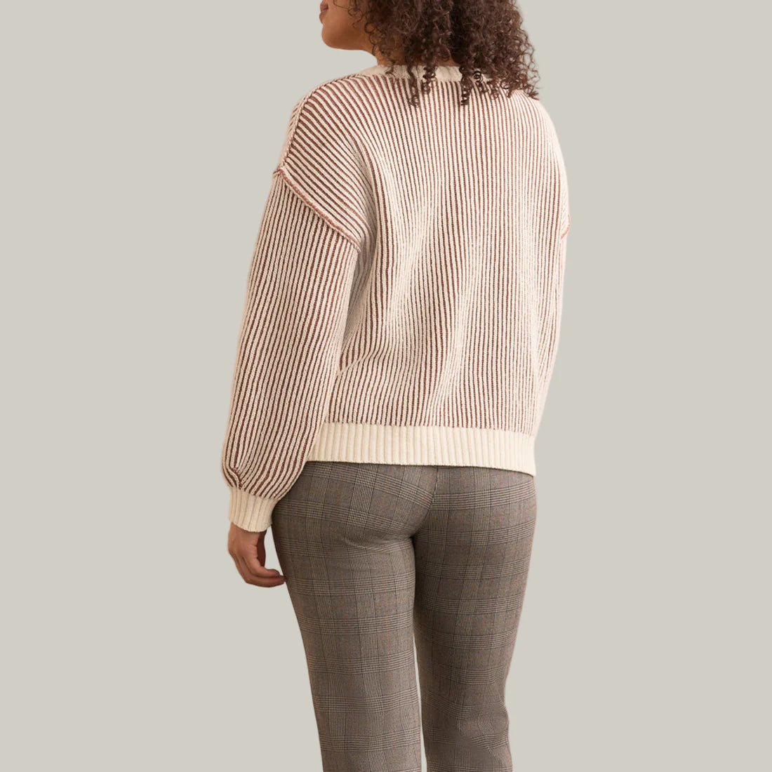 Crew Neck Sweater With Side Slits-Almond Latte