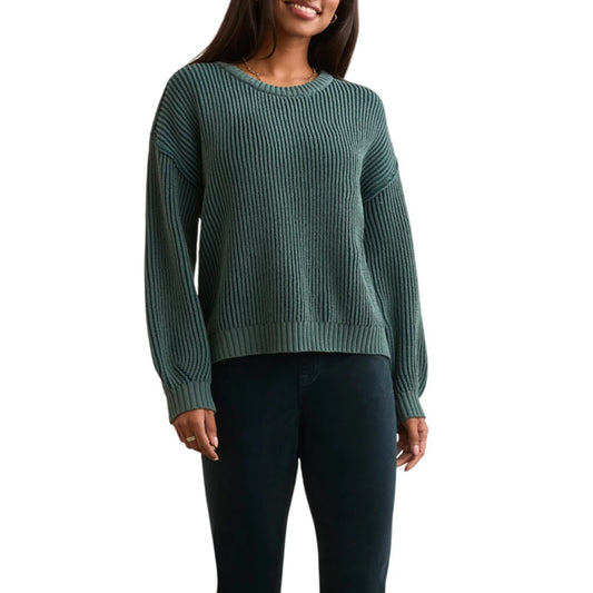 Crew Neck Sweater With Side Slits-Pine