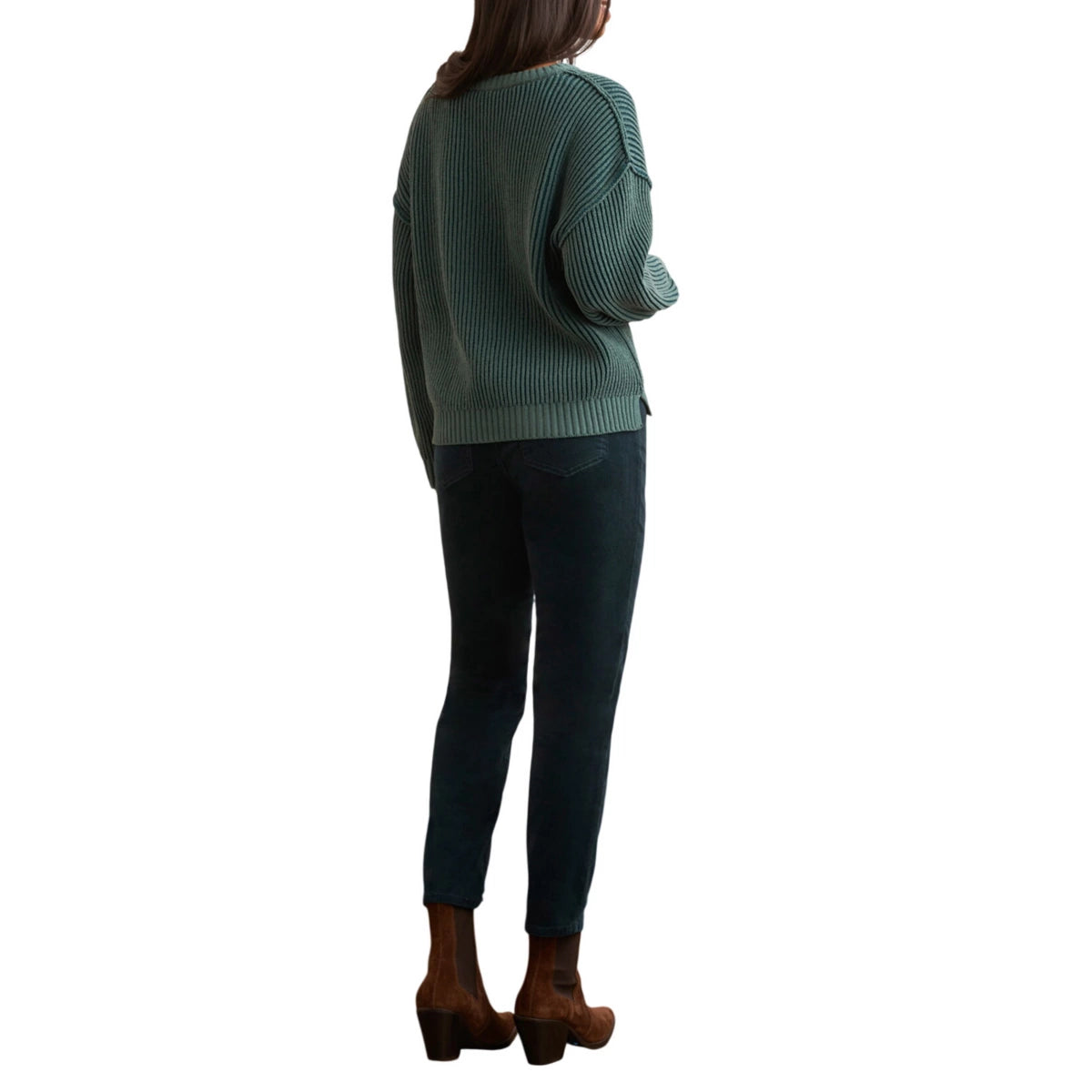 Crew Neck Sweater With Side Slits-Pine