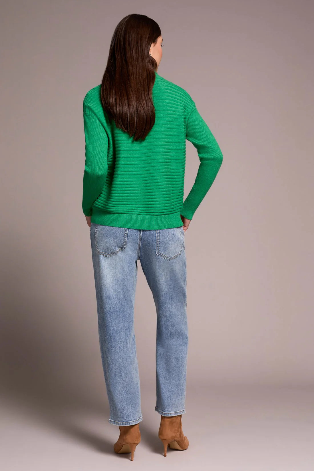 SOFT ZIP-UP V-NECK SWEATER-FIELD GREEN
