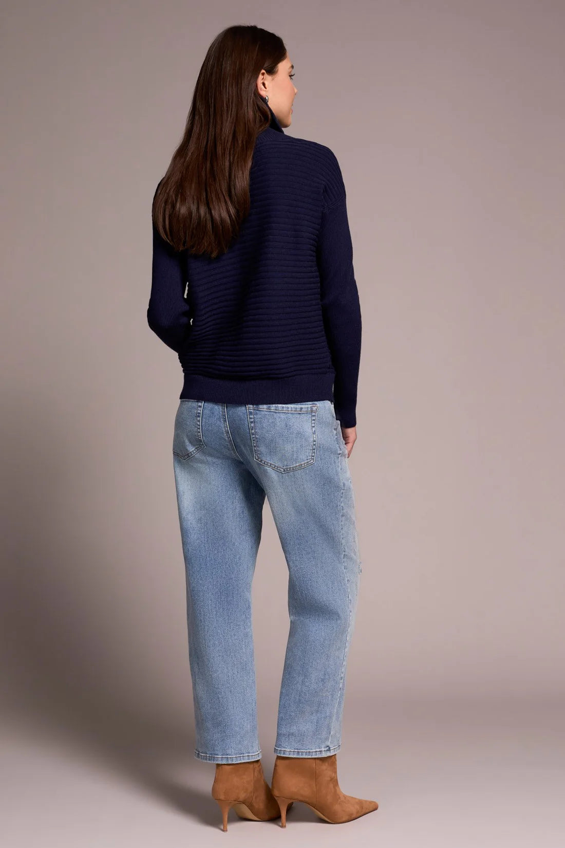 SOFT ZIP-UP V-NECK SWEATER-NIGHTFALL