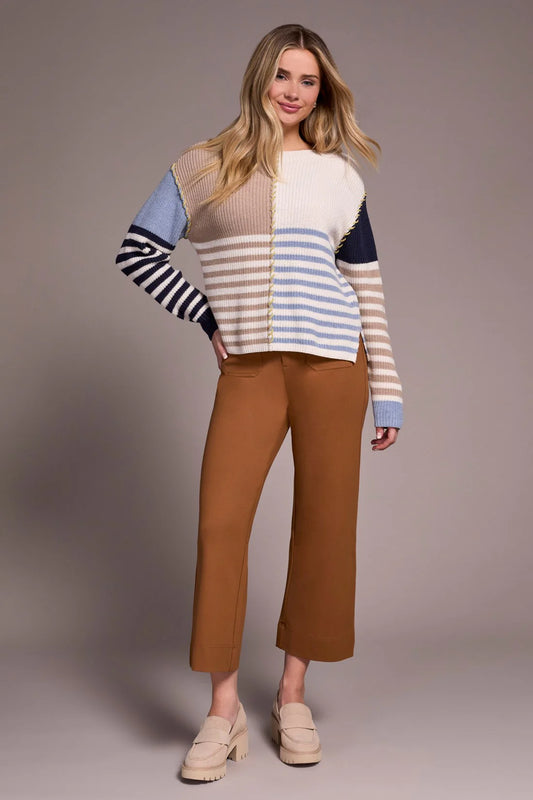MULTI STRIPE TEXTURED BOAT NECK SWEATER