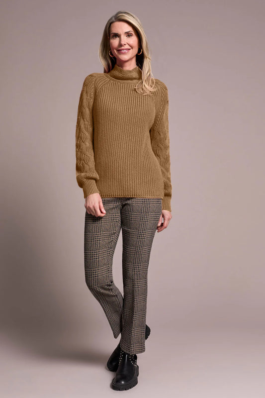 CABLE KNIT MOCK NECK SWEATER-LATTE